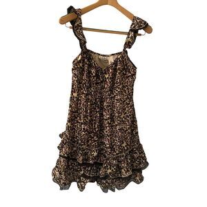 DKNY Jeans Purple Floral Sleeveless Ruffled Baby Doll Cotton Mini Dress Size M